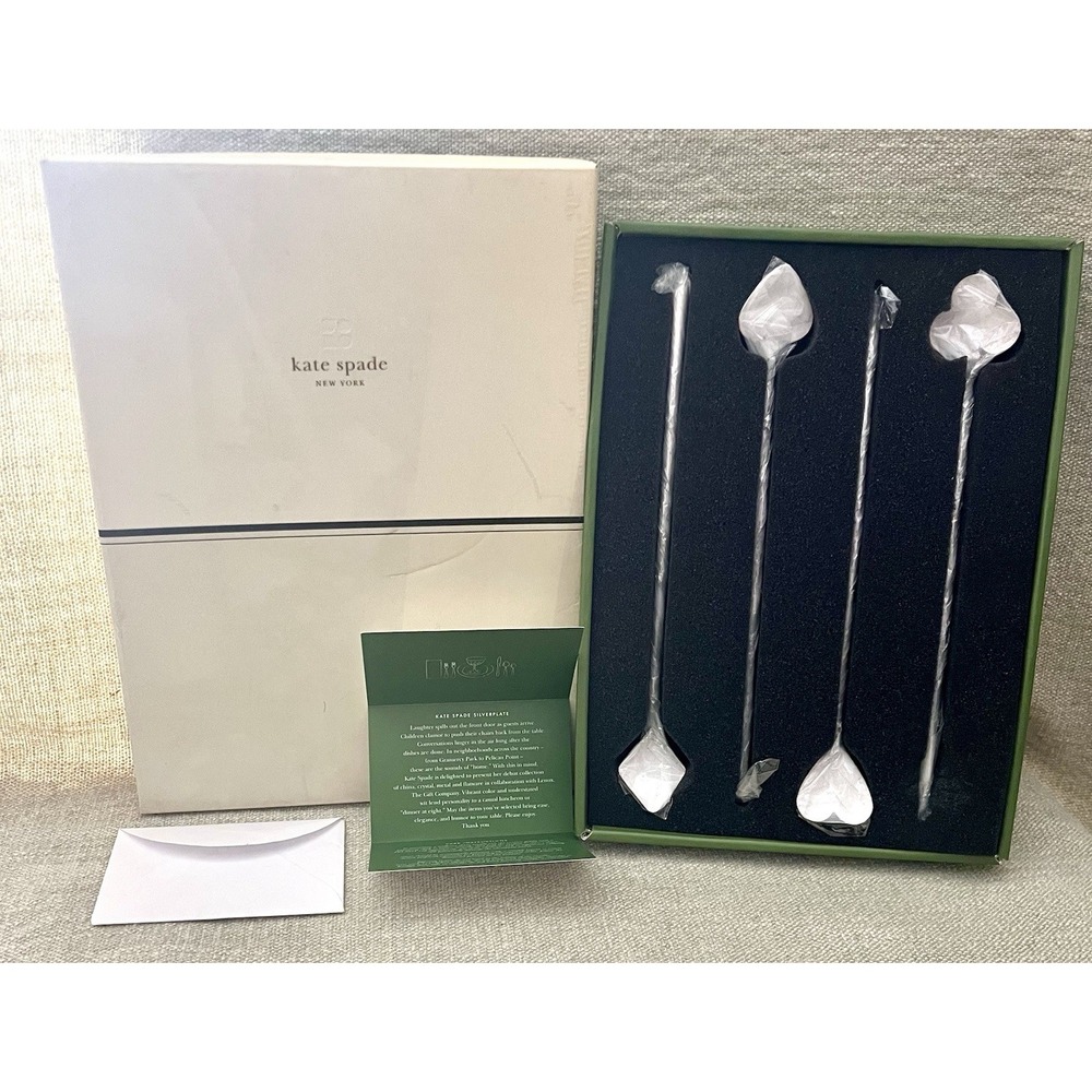 Kate Spade New York Gin Rummy Sipper Spoons Set of 4 Silverplate Lenox 6308183